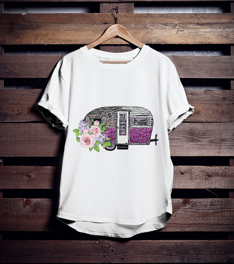 Flower Camping Car With Floral Vintage Caravan T-Shirt