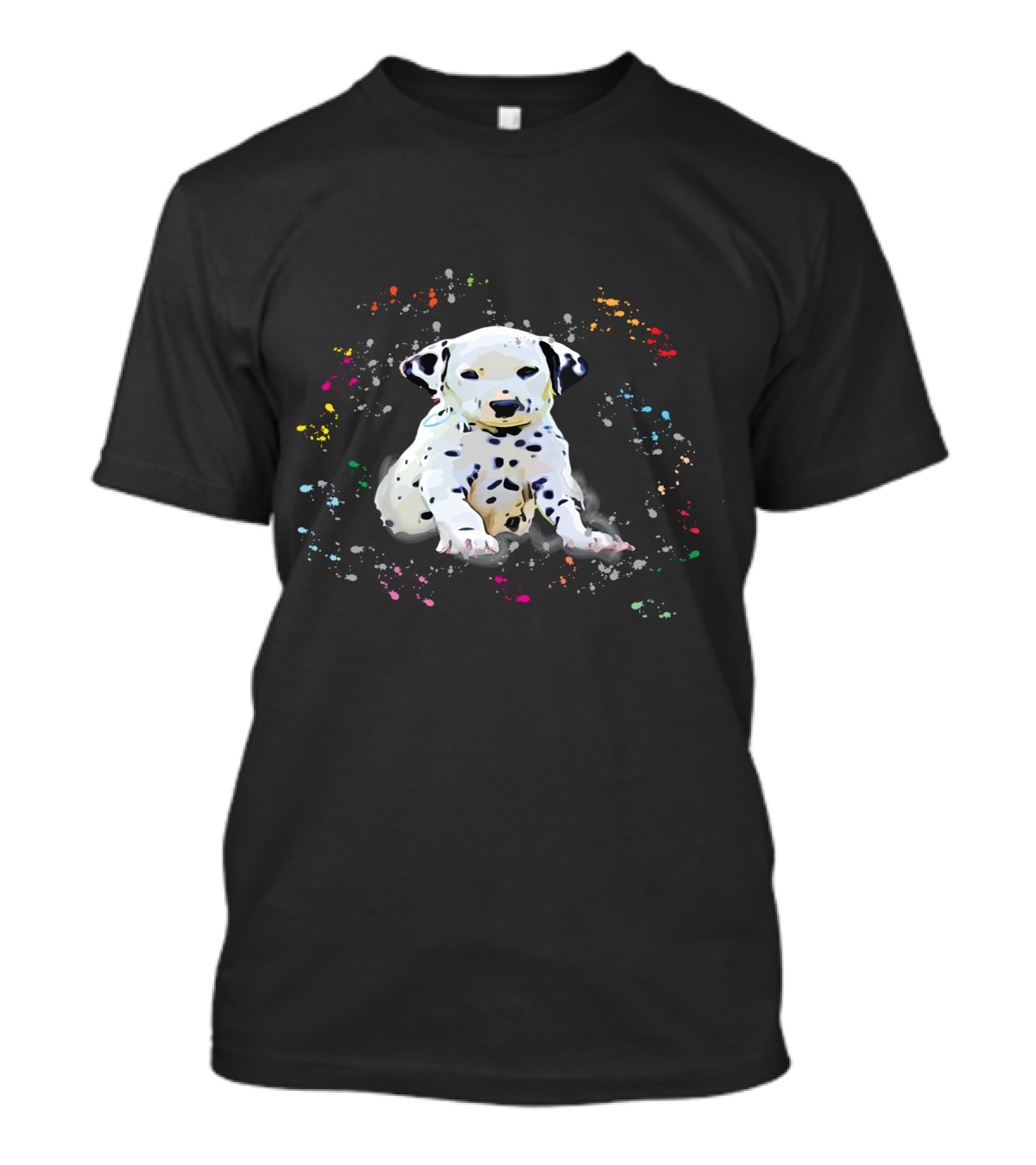 Dalmatian Puppy Surrounded By Splashes Of Colorful Snow T-Shirt