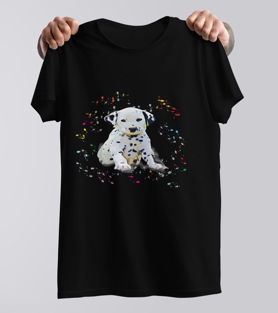 Dalmatian Puppy Surrounded By Splashes Of Colorful Snow T-Shirt