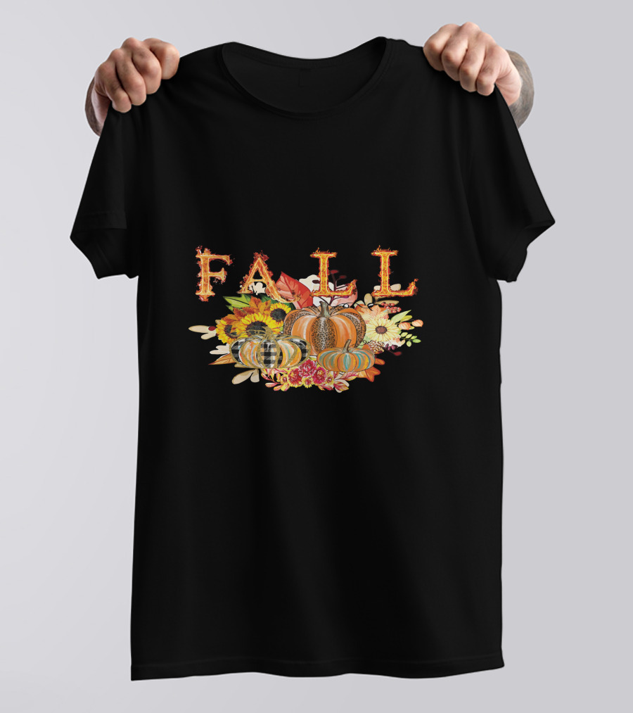 FALL Pumpkin Sunflowers And Leaves Thanksgiving T-Shirt