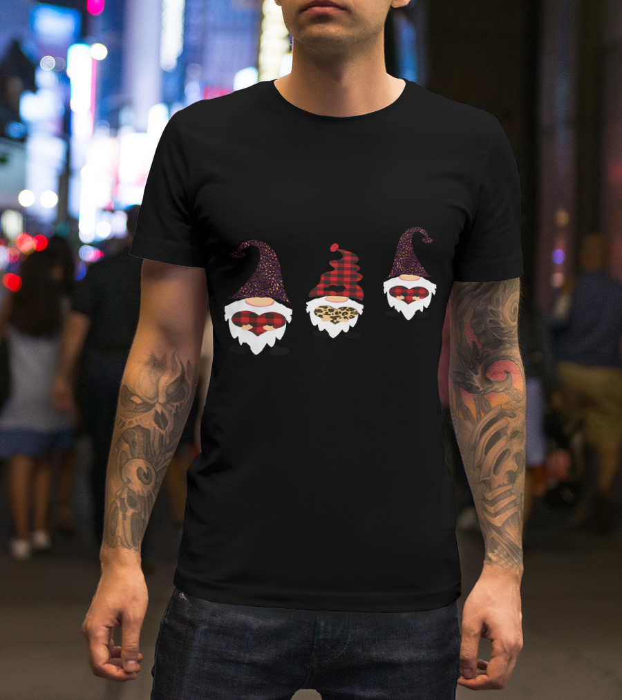 Valentine's Day Love Gnomes With Plaid And Leopard Hearts T-Shirt