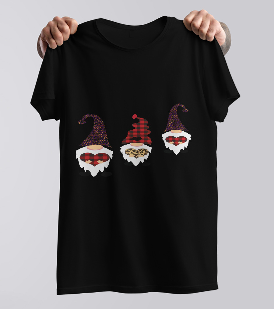 Valentine's Day Love Gnomes With Plaid And Leopard Hearts T-Shirt