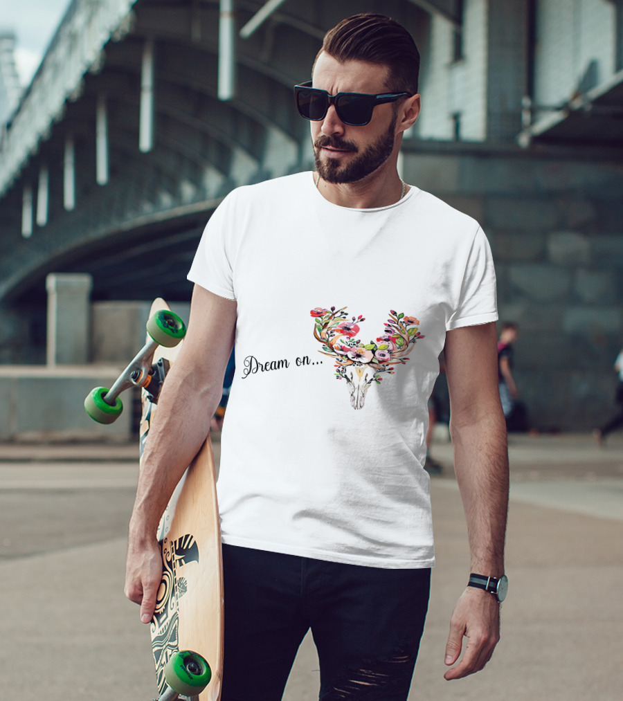 Dream On Deer Skull With Floral Antlers T-Shirt