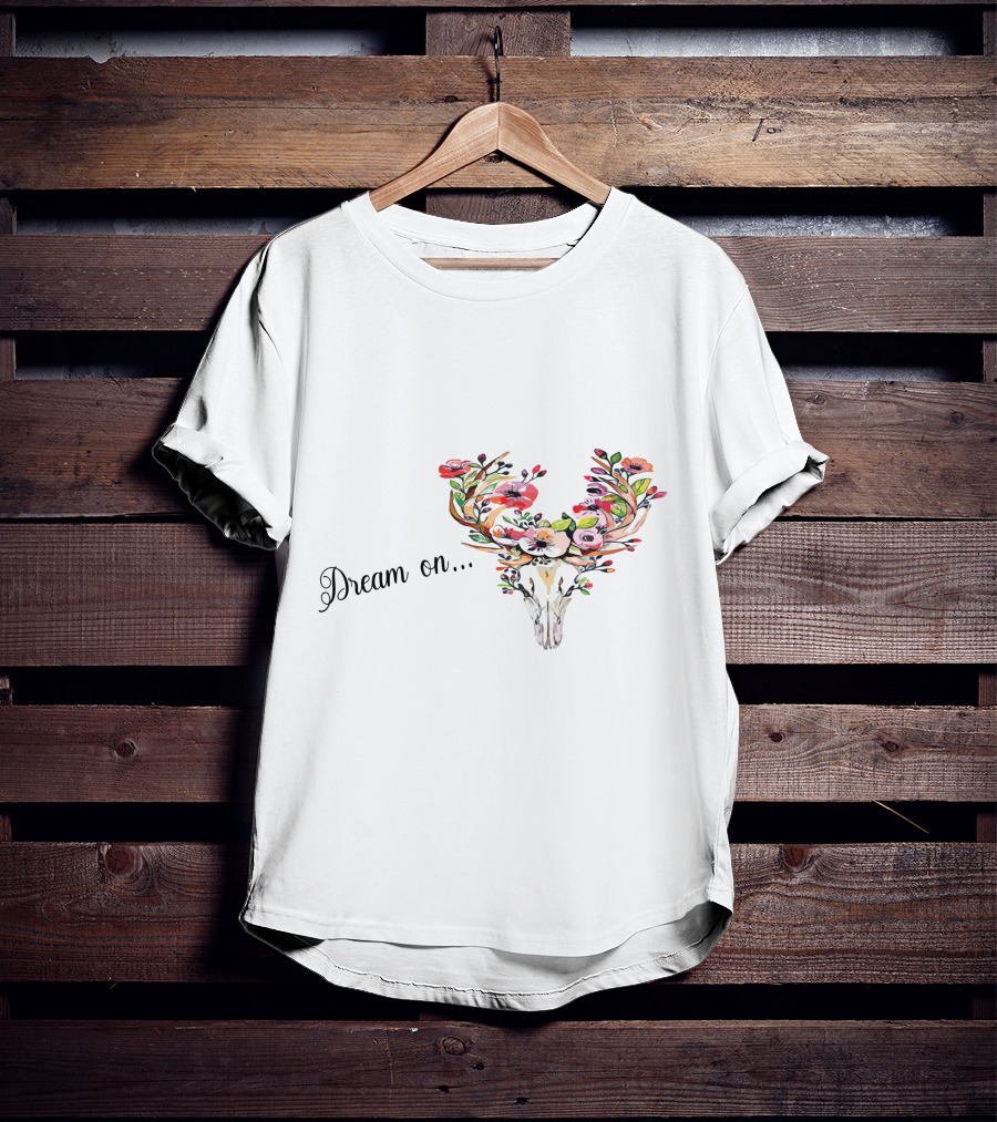 Dream On Deer Skull With Floral Antlers T-Shirt