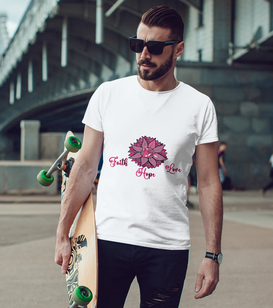 Faith Hope Love Pink Ribbon Leopard Sunflower T-Shirt