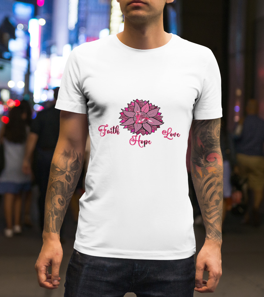 Faith Hope Love Pink Ribbon Leopard Sunflower T-Shirt