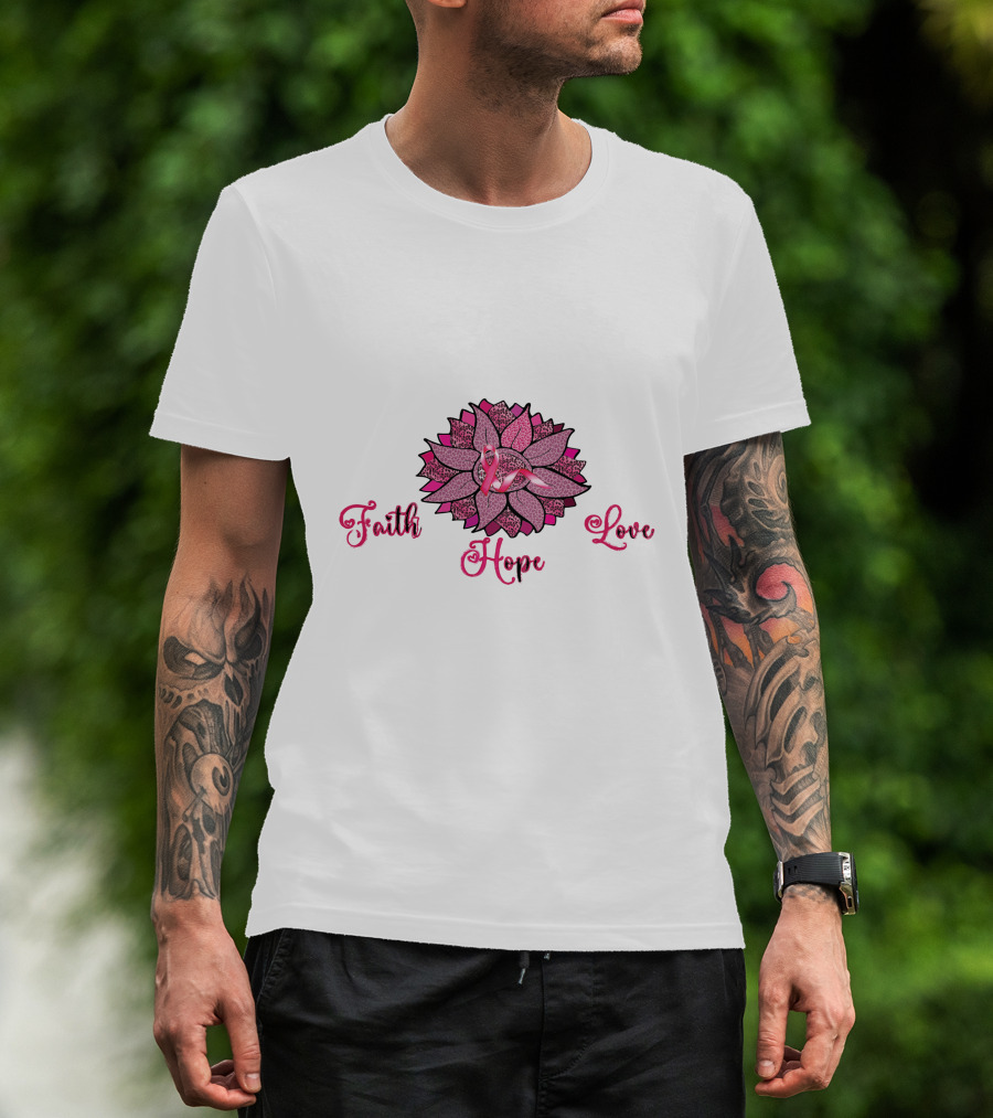 Faith Hope Love Pink Ribbon Leopard Sunflower T-Shirt