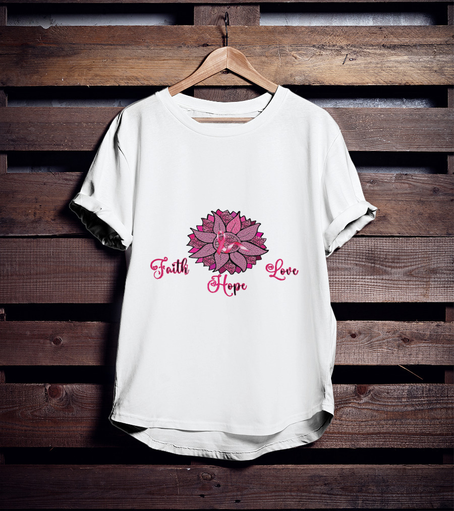 Faith Hope Love Pink Ribbon Leopard Sunflower T-Shirt