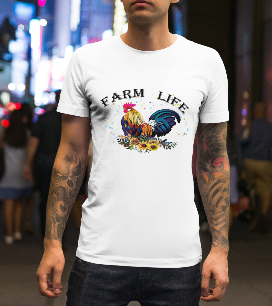 Farm Life Colorful Rooster Floral T-Shirt