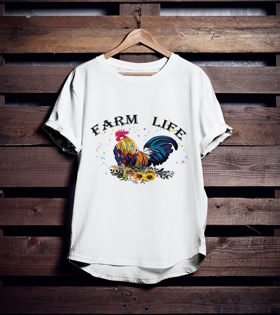 Farm Life Colorful Rooster Floral T-Shirt