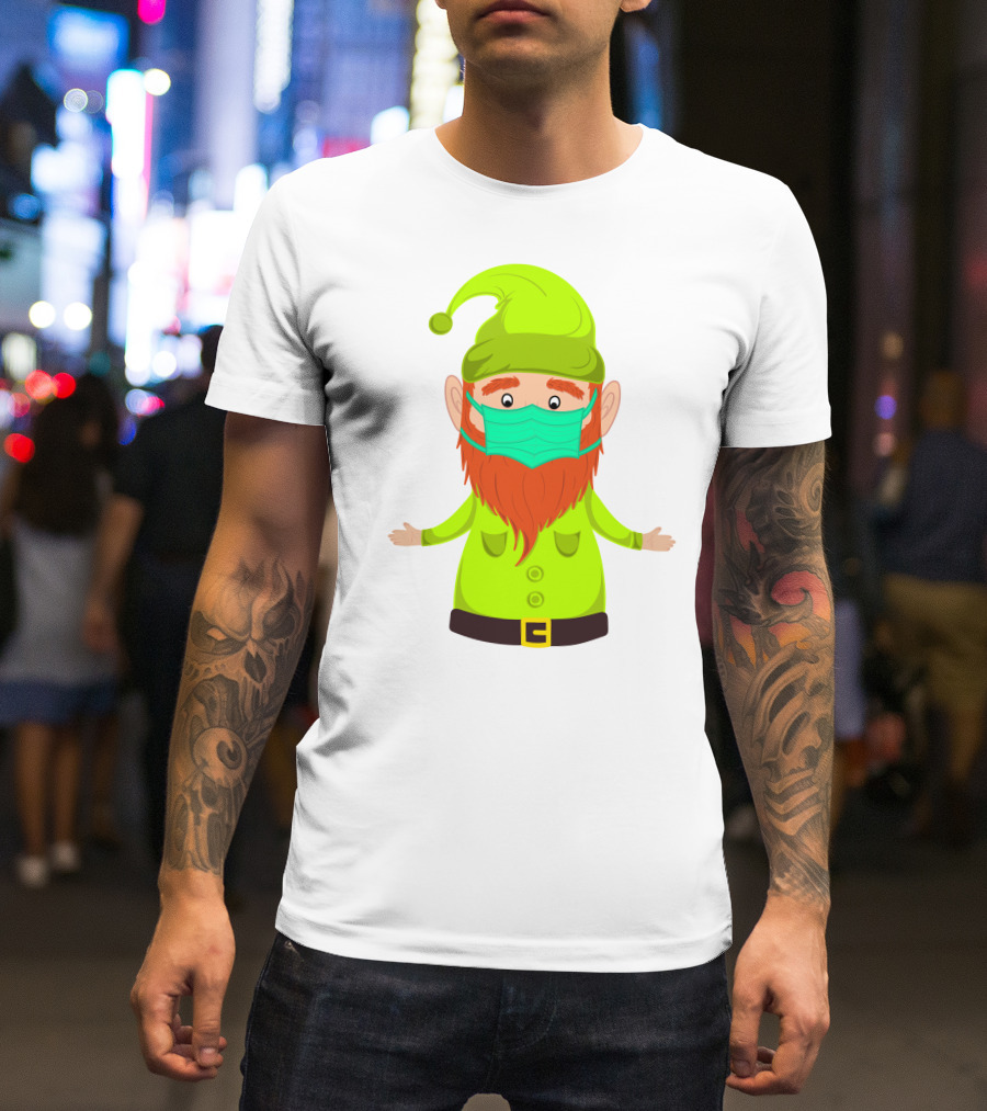 Gnome With Green Hat Wearing Face Mask T-Shirt