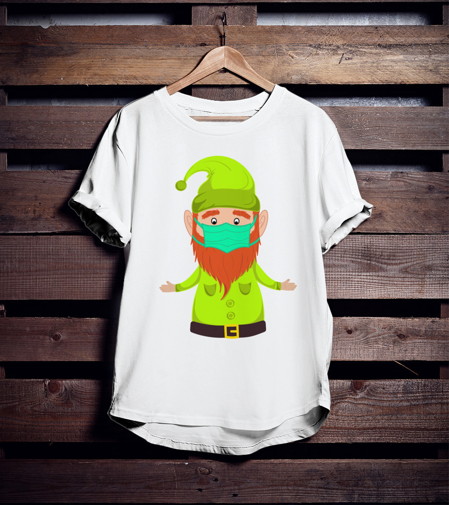 Gnome With Green Hat Wearing Face Mask T-Shirt