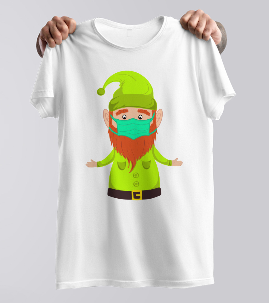 Gnome With Green Hat Wearing Face Mask T-Shirt