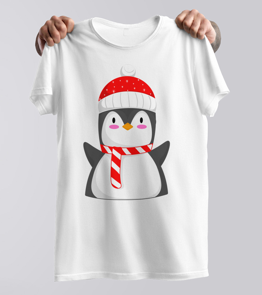 Pinguine Wearing Red Hat And Scarf Resembling A Snowman T-Shirt
