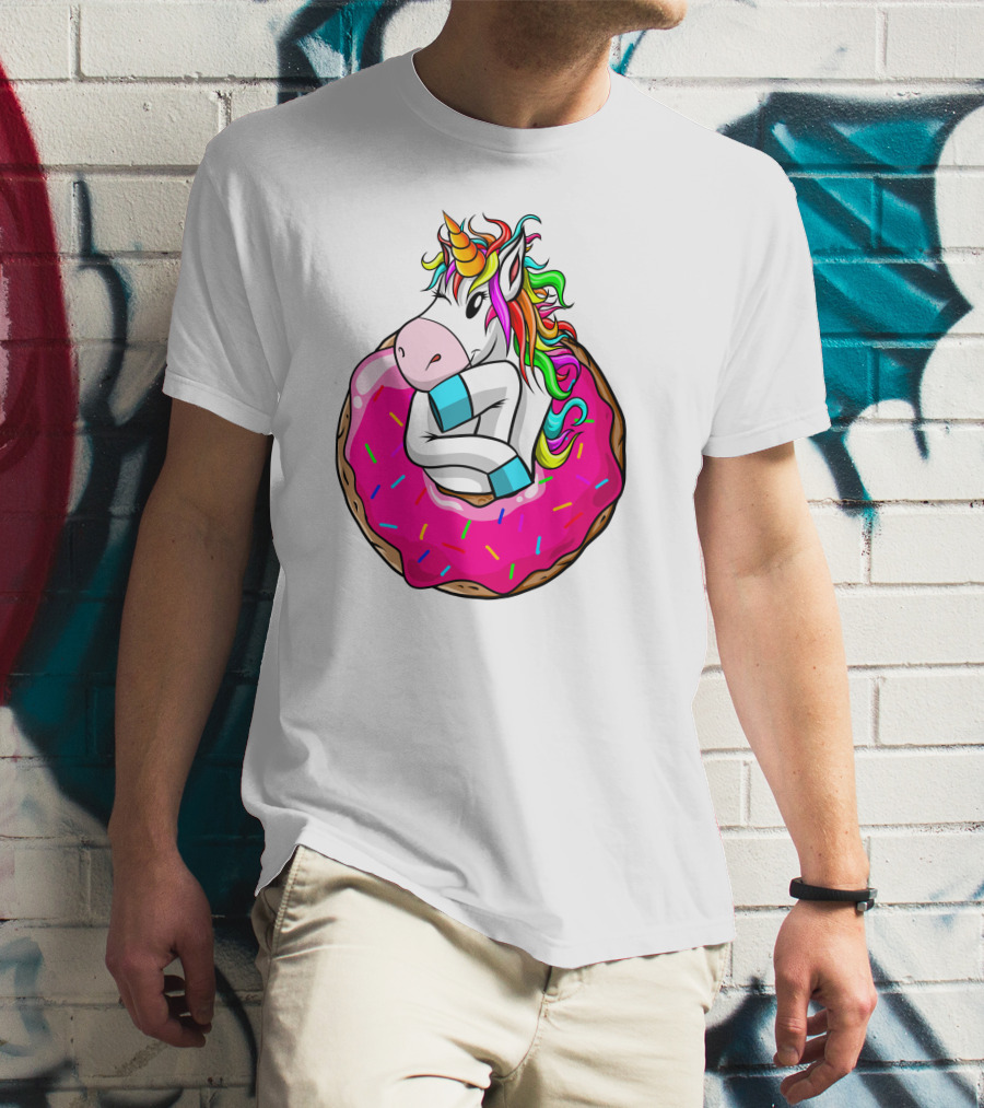 Unicorn Donut Cake Rainbow Horn Pink Sprinkles T-Shirt