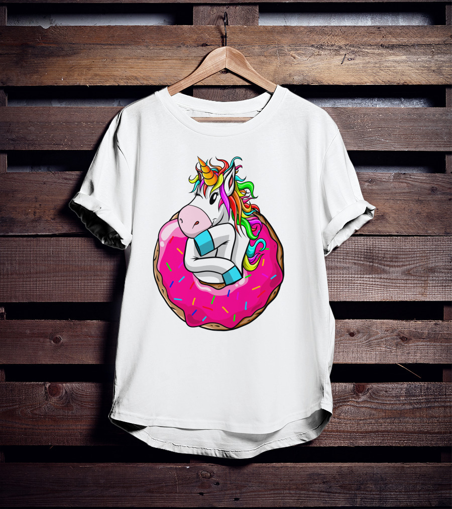 Unicorn Donut Cake Rainbow Horn Pink Sprinkles T-Shirt