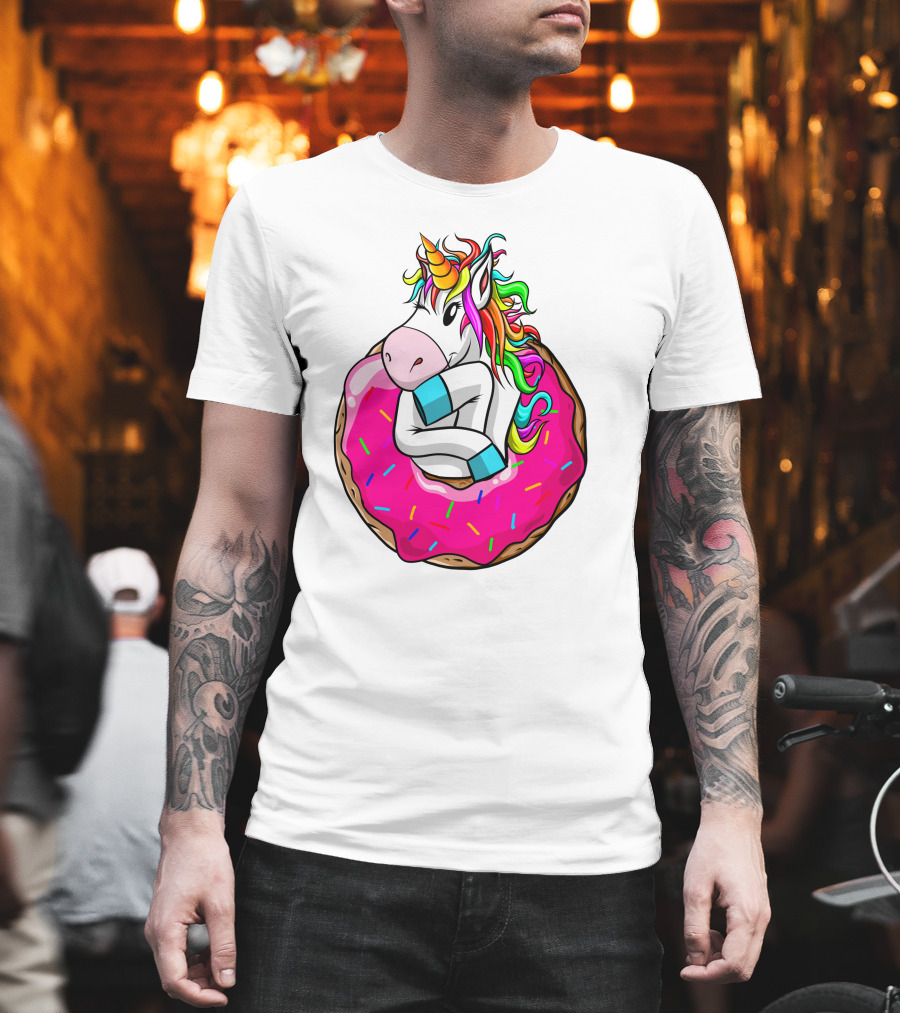 Unicorn Donut Cake Rainbow Horn Pink Sprinkles T-Shirt