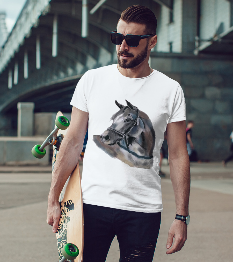 Watercolor Portrait Of Arabian Horse Head T-Shirt