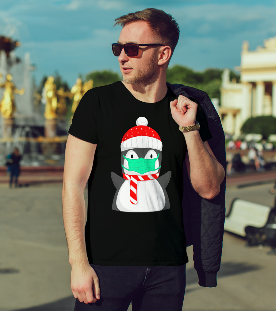 Pineguine Masked Penguin In Winter Hat And Scarf T-Shirt