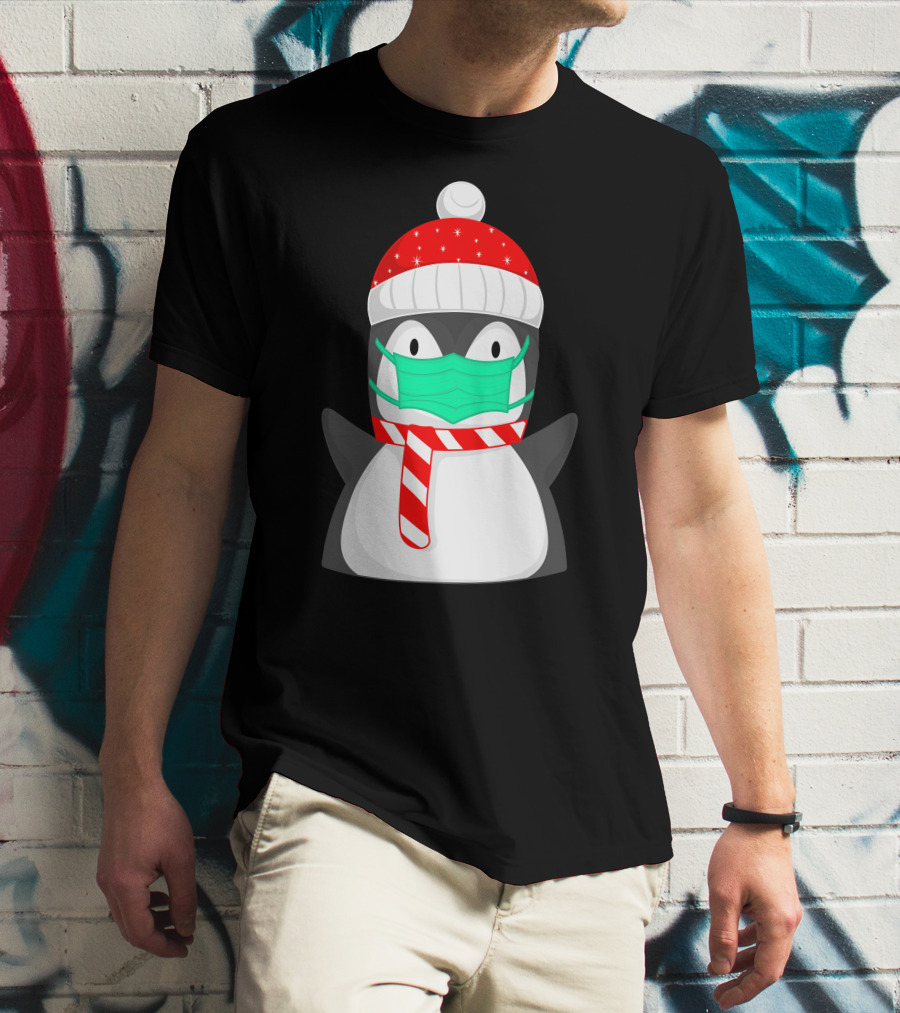 Pineguine Masked Penguin In Winter Hat And Scarf T-Shirt