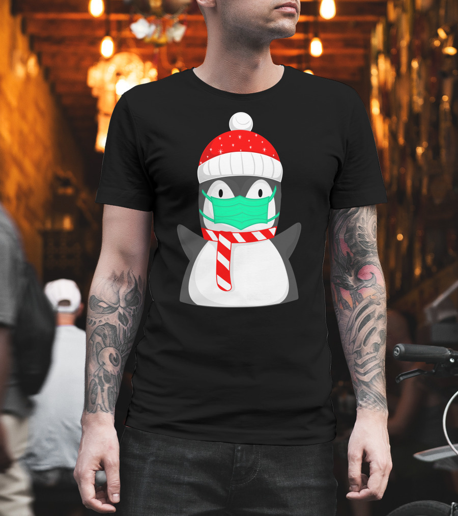 Pineguine Masked Penguin In Winter Hat And Scarf T-Shirt