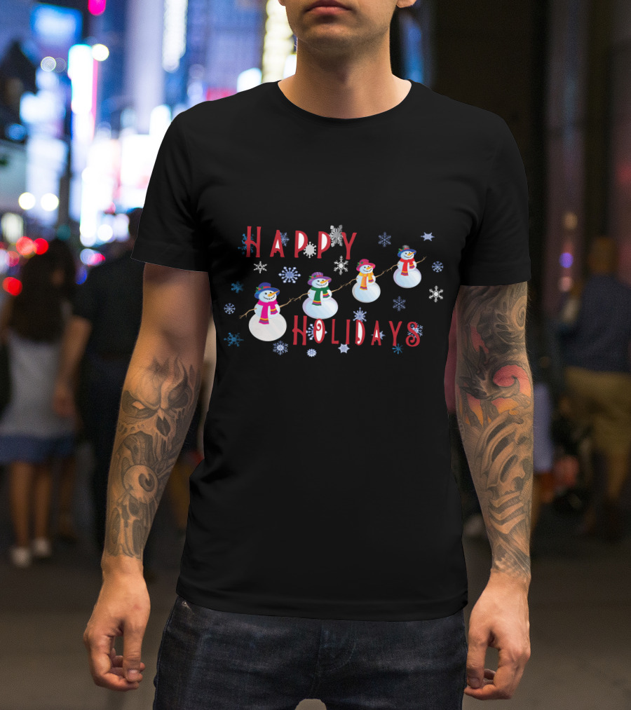 Happy Holidays Snowmen With Snowflakes T-Shirt