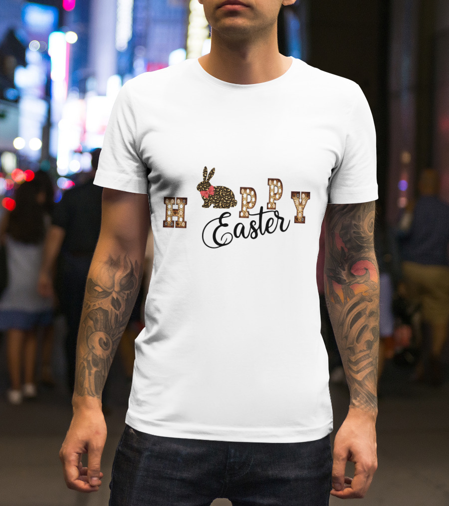 Happy Easter Bunny With Floral Accents And Decorative Text T-Shirt