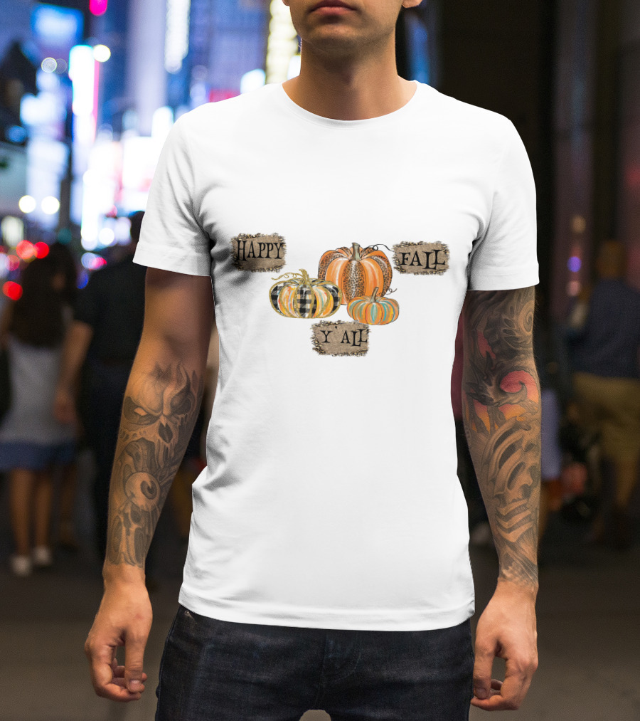 Happy Fall Y'all Pumpkin Plaid And Leopard T-Shirt