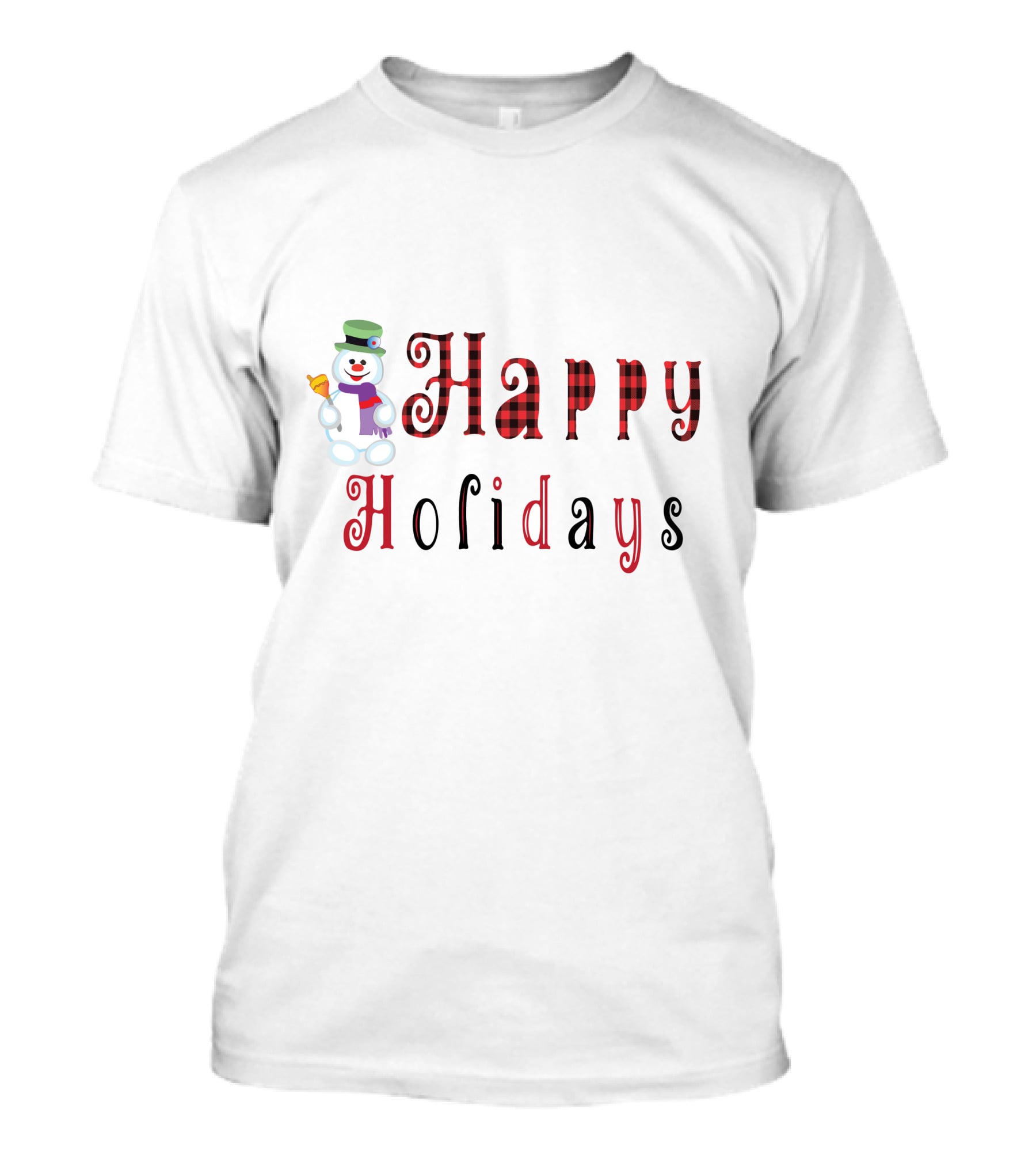 Happy Holidays Christmas Snowman With Plaid Letters T-Shirt