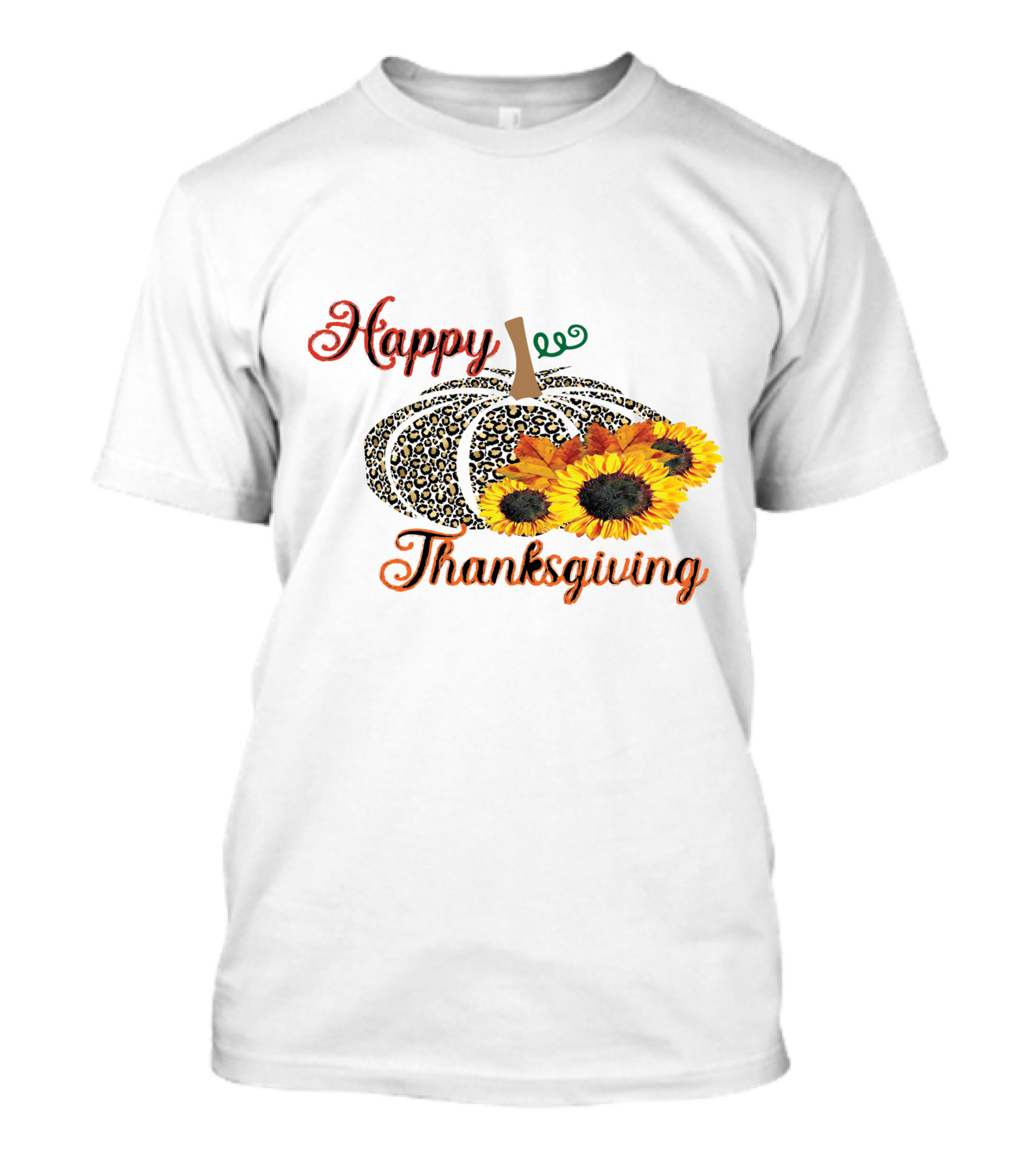 Happy Thanksgiving Leopard Print Pumpkin Sunflowers T-Shirt