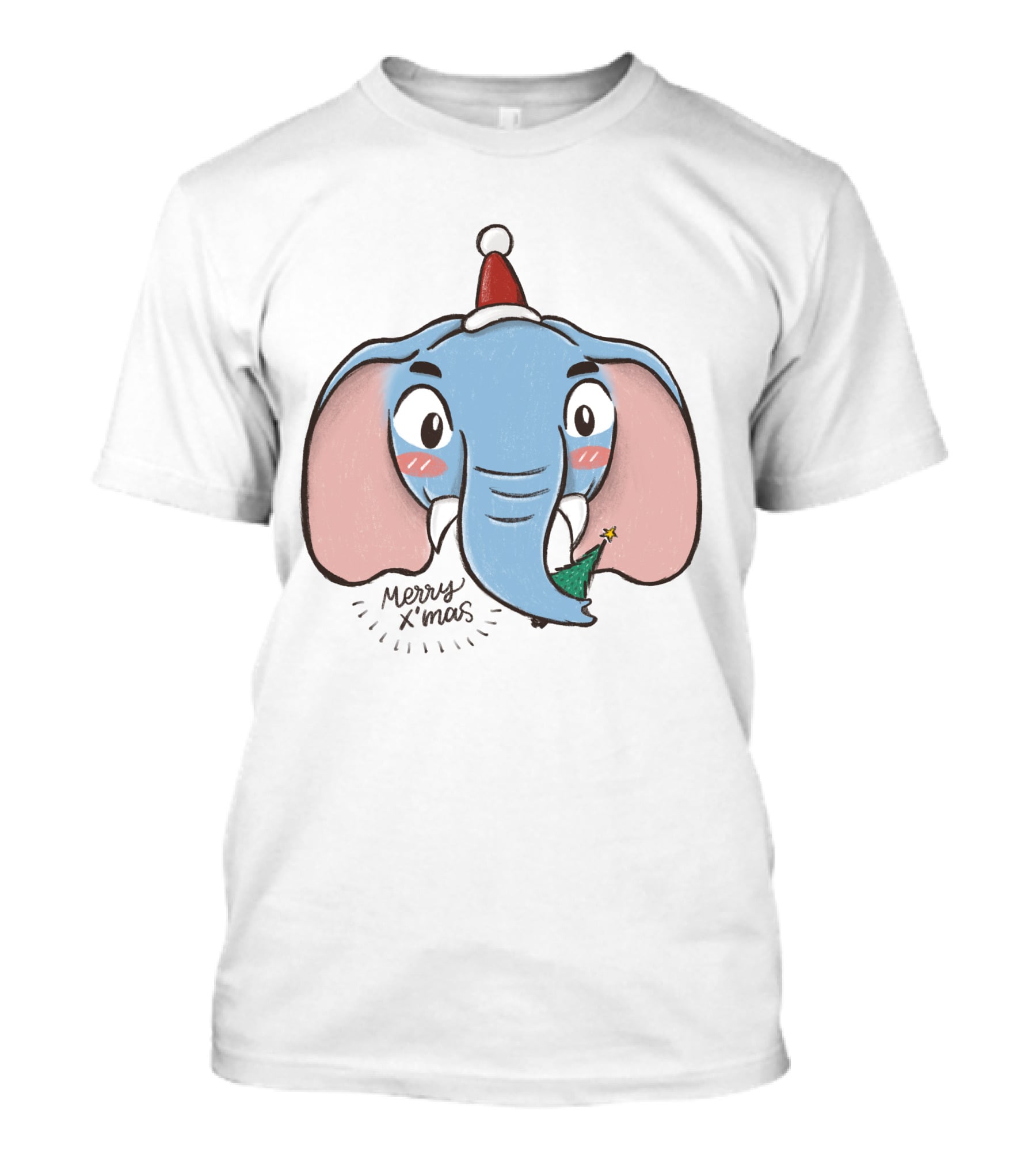 Merry X'mas Elephant Cartoon Christmas Animal T-Shirt