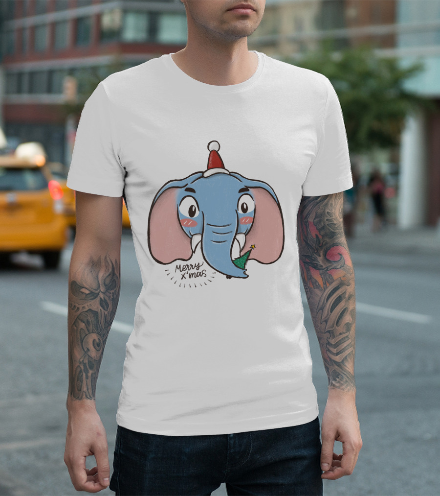 Merry X'mas Elephant Cartoon Christmas Animal T-Shirt