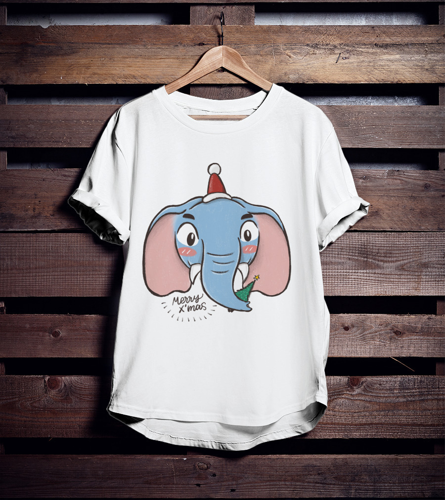 Merry X'mas Elephant Cartoon Christmas Animal T-Shirt