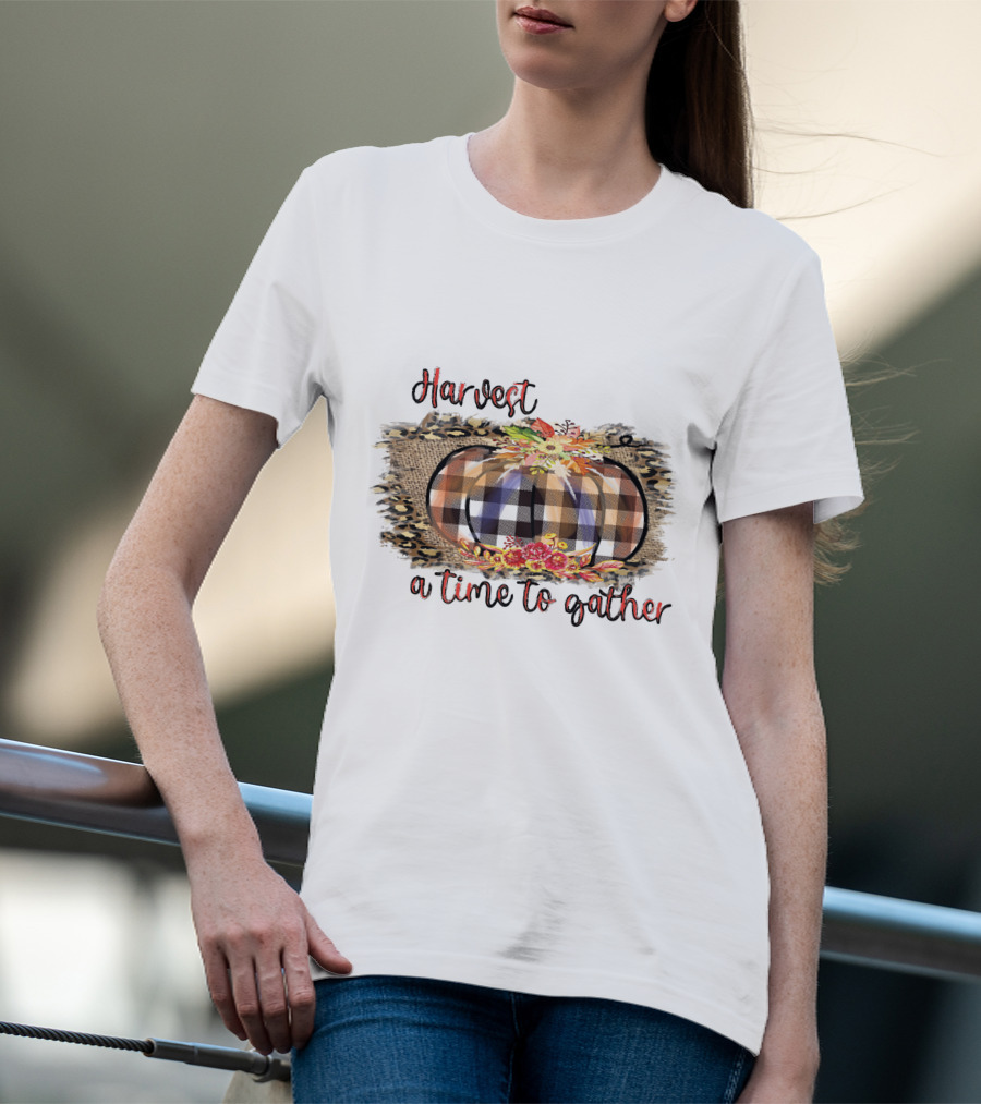 Harvest A Time To Gather Plaid Pumpkin Floral Arrangement T-Shirt