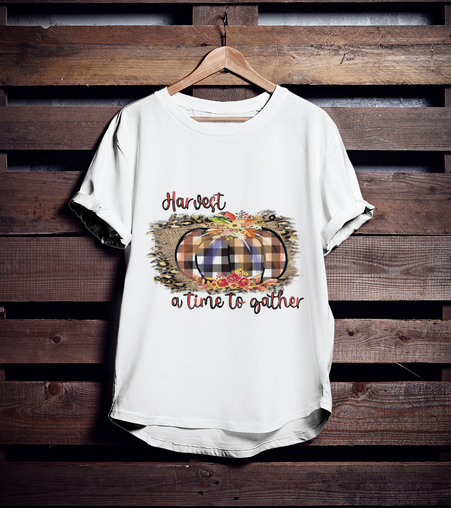 Harvest A Time To Gather Plaid Pumpkin Floral Arrangement T-Shirt
