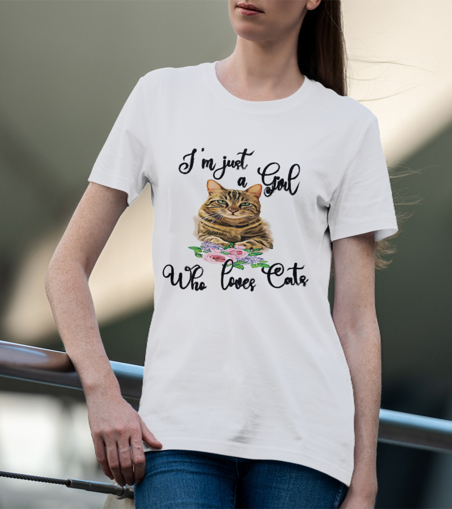 I'm Just A Girl Who Loves Cats With Floral Cat T-Shirt