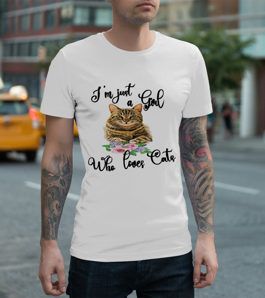 I'm Just A Girl Who Loves Cats With Floral Cat T-Shirt