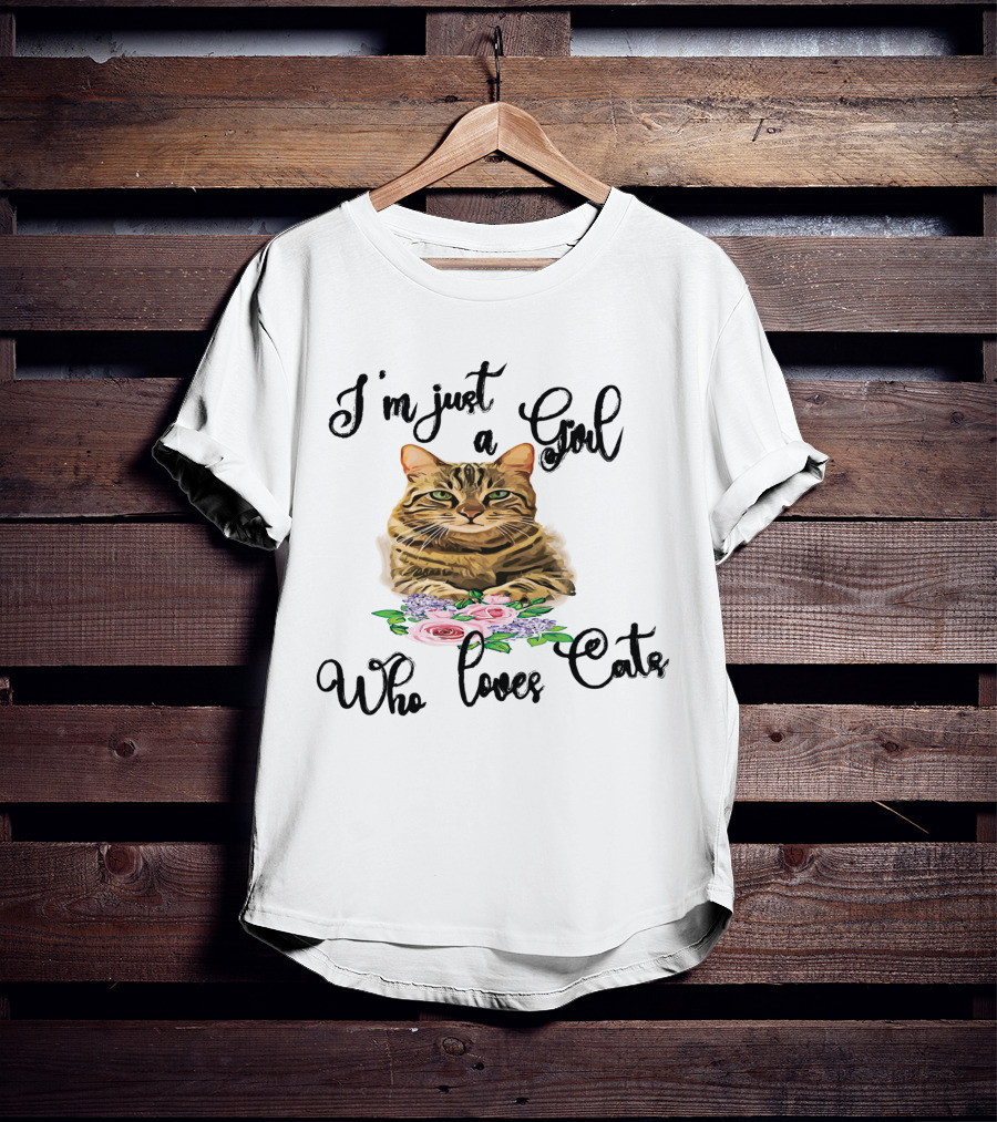 I'm Just A Girl Who Loves Cats With Floral Cat T-Shirt