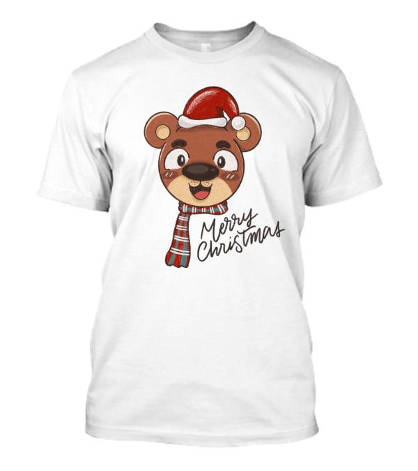 Merry Christmas Bear Wearing Santa Hat And Scarf T-Shirt
