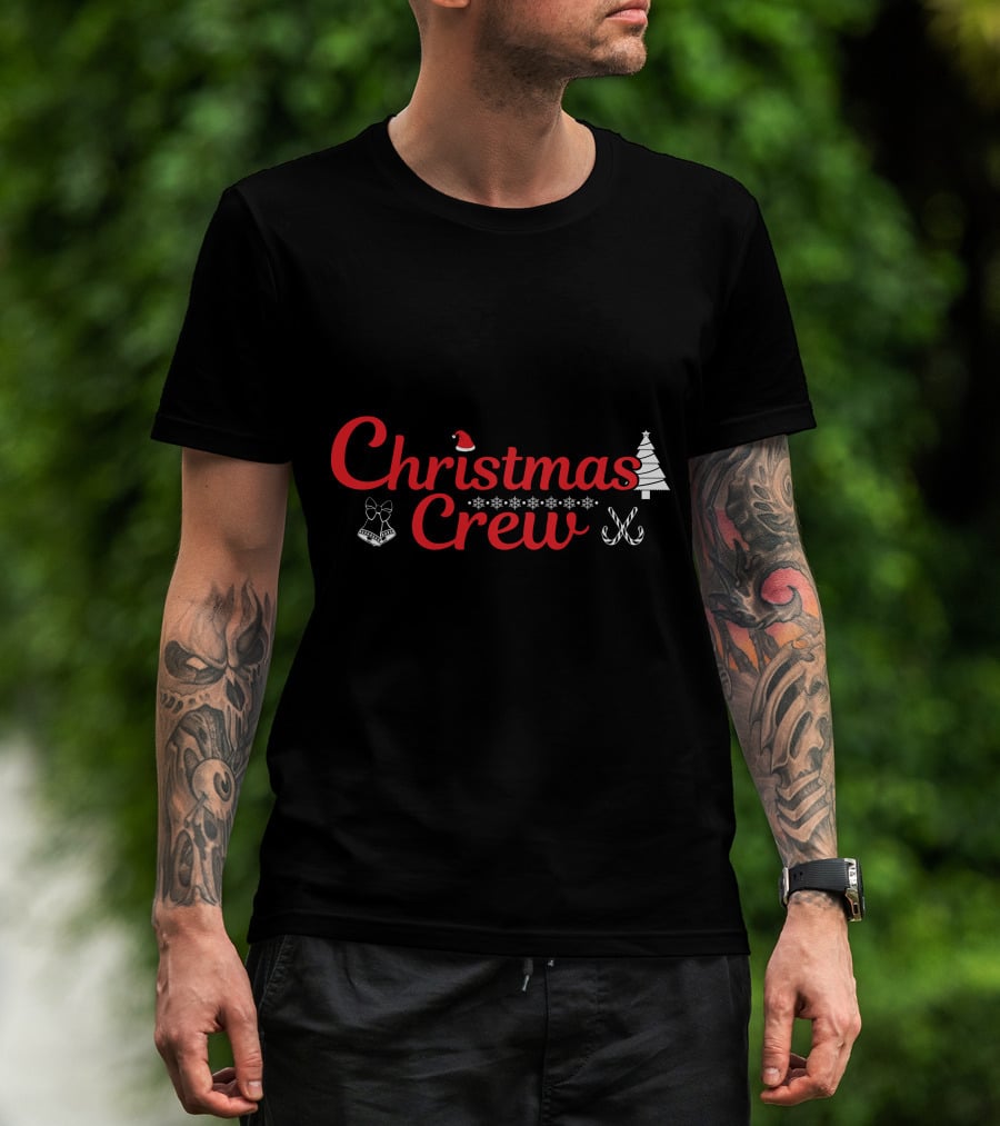 Christmas Crew Santa Hat Snowflakes Bow Candy Canes Tree T-Shirt