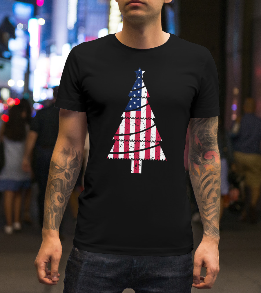 USA Flag Christmas Tree T-Shirt