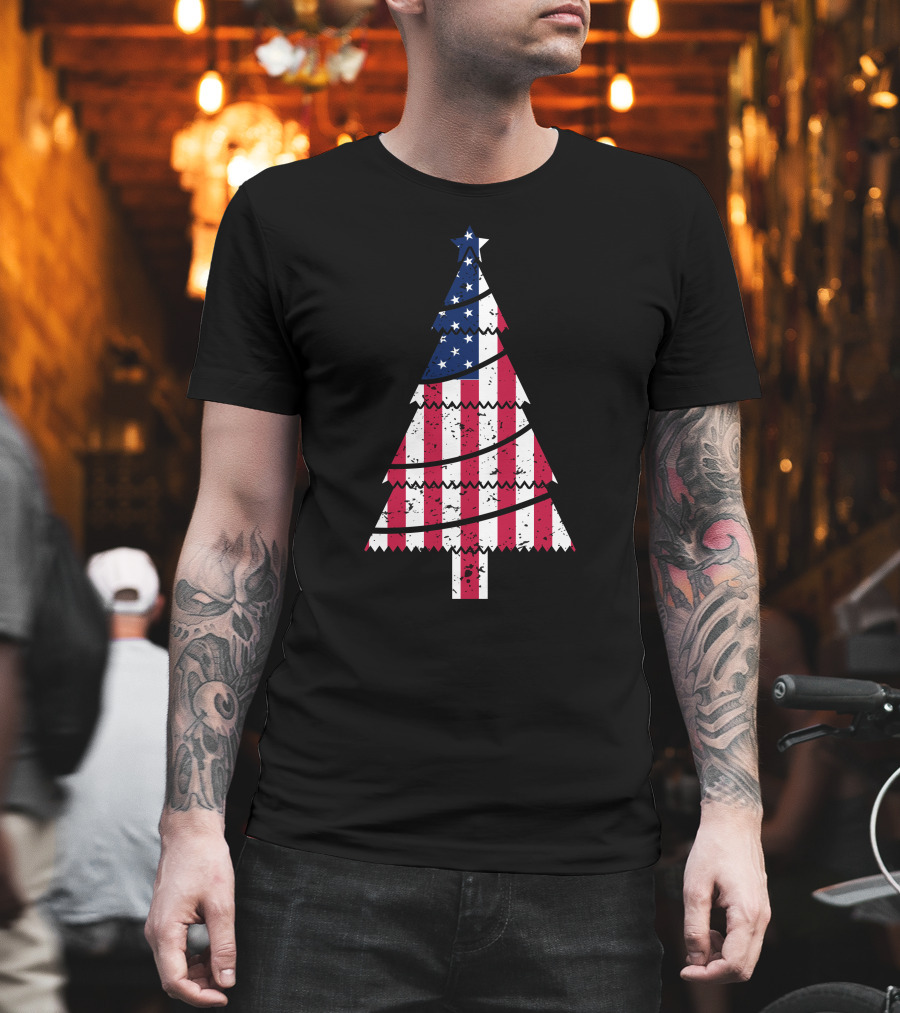 USA Flag Christmas Tree T-Shirt