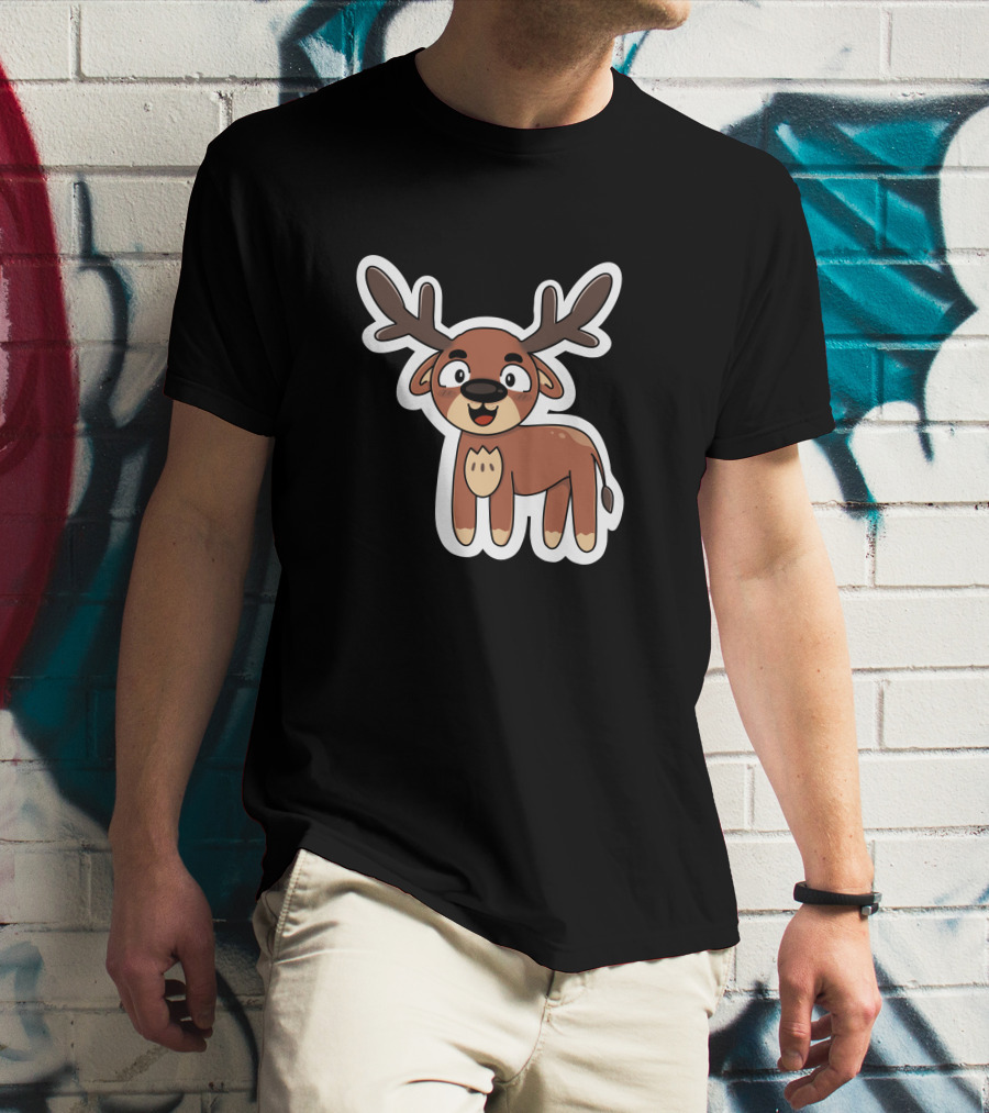 Deer Sticker Cute Cartoon Antler Character T-Shirt