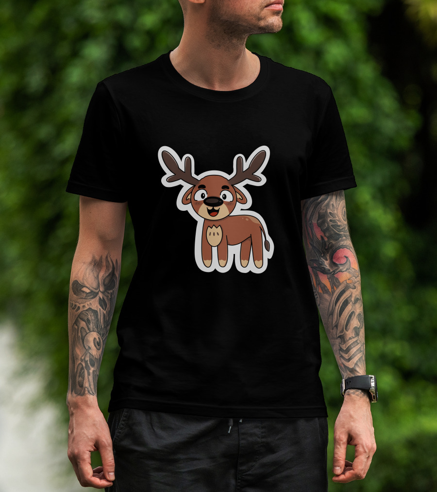Deer Sticker Cute Cartoon Antler Character T-Shirt