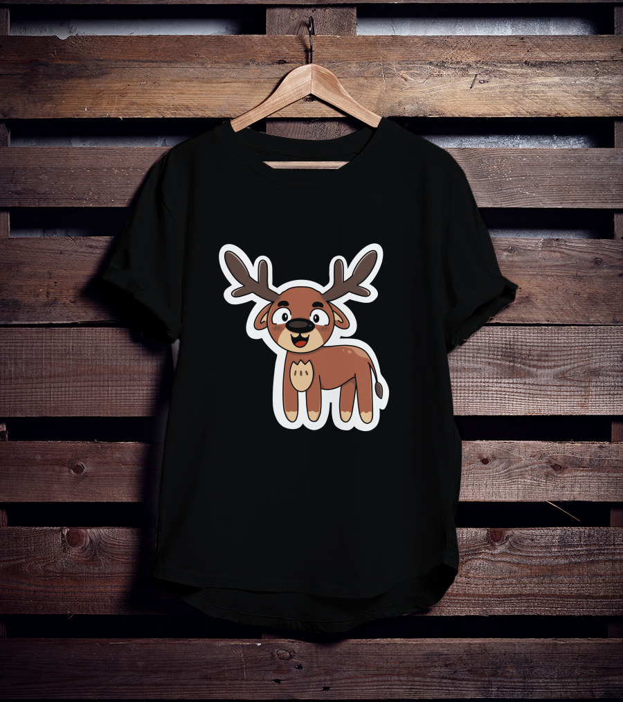 Deer Sticker Cute Cartoon Antler Character T-Shirt