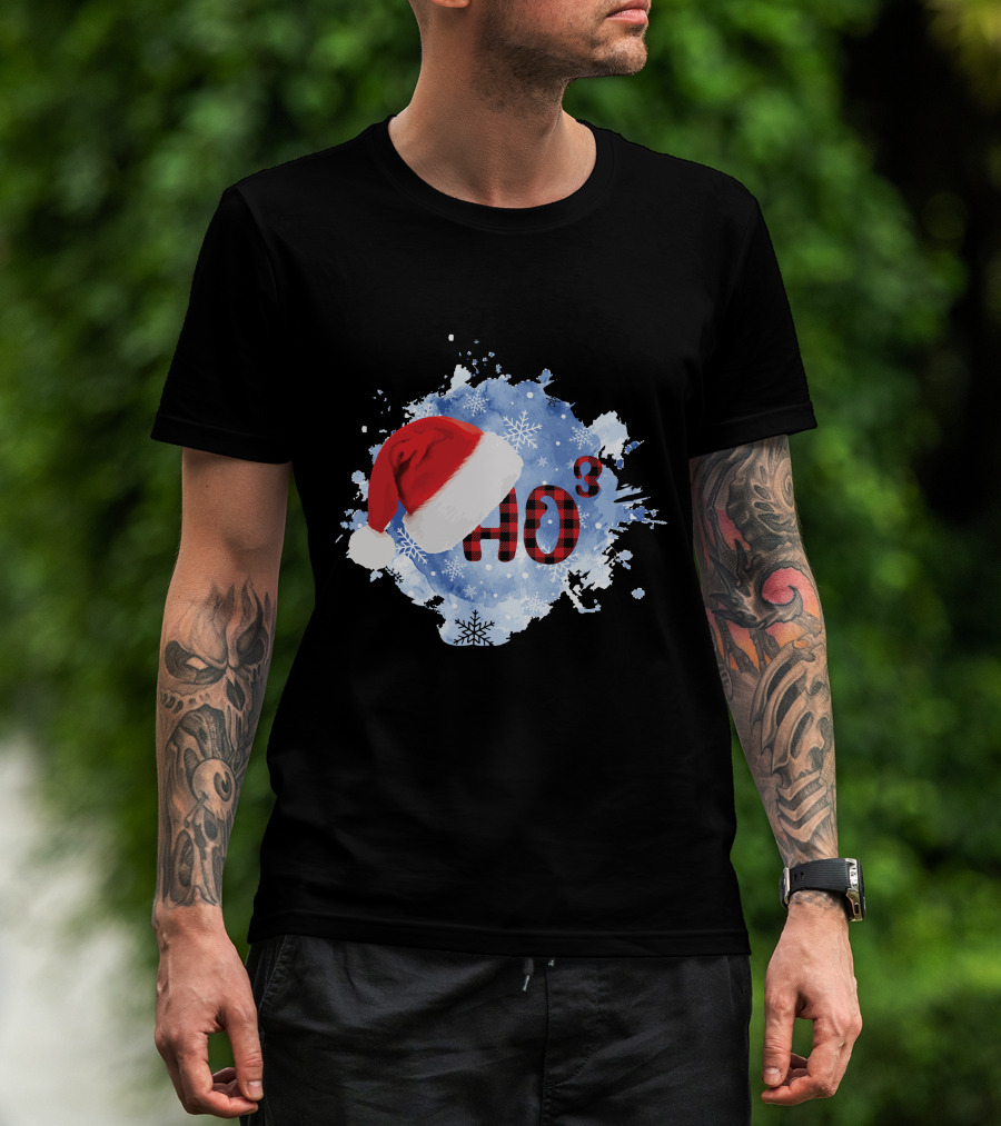 HO HO HO Santa Hat Buffalo Plaid With Snowflakes Christmas T-Shirt