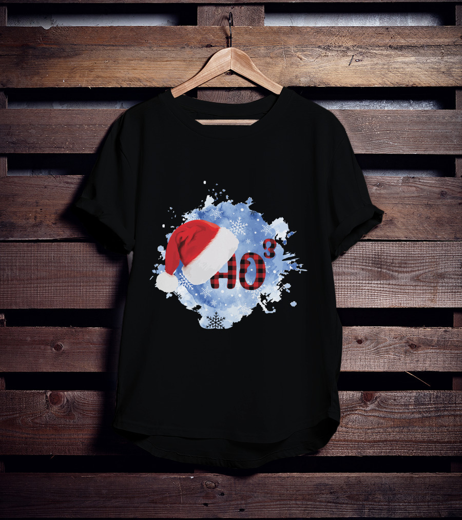 HO HO HO Santa Hat Buffalo Plaid With Snowflakes Christmas T-Shirt