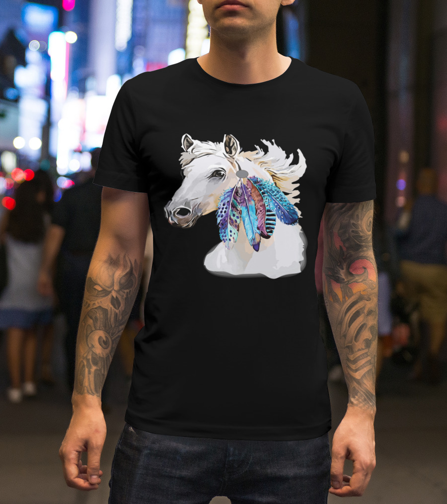 Horse Boho Feathers Vibrant Mane T-Shirt