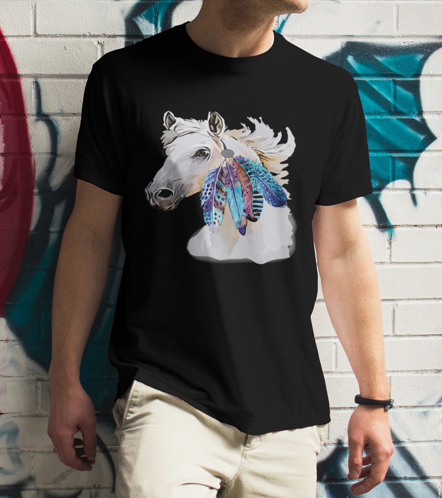 Horse Boho Feathers Vibrant Mane T-Shirt