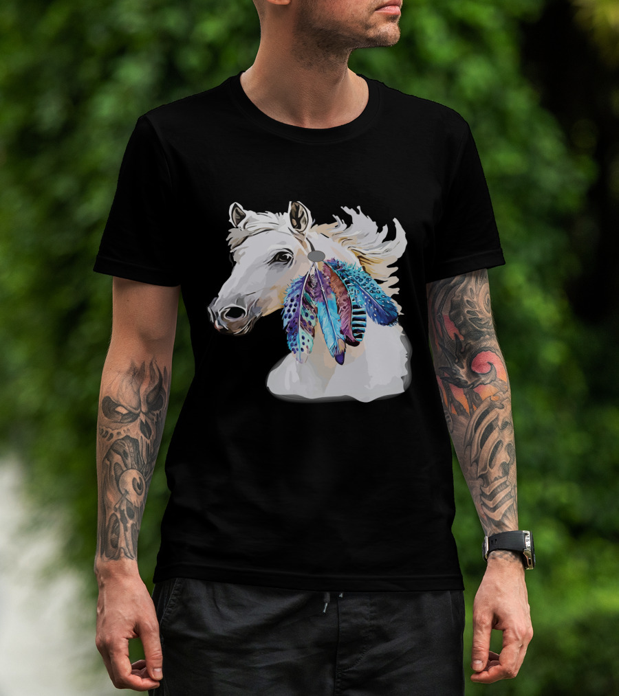 Horse Boho Feathers Vibrant Mane T-Shirt